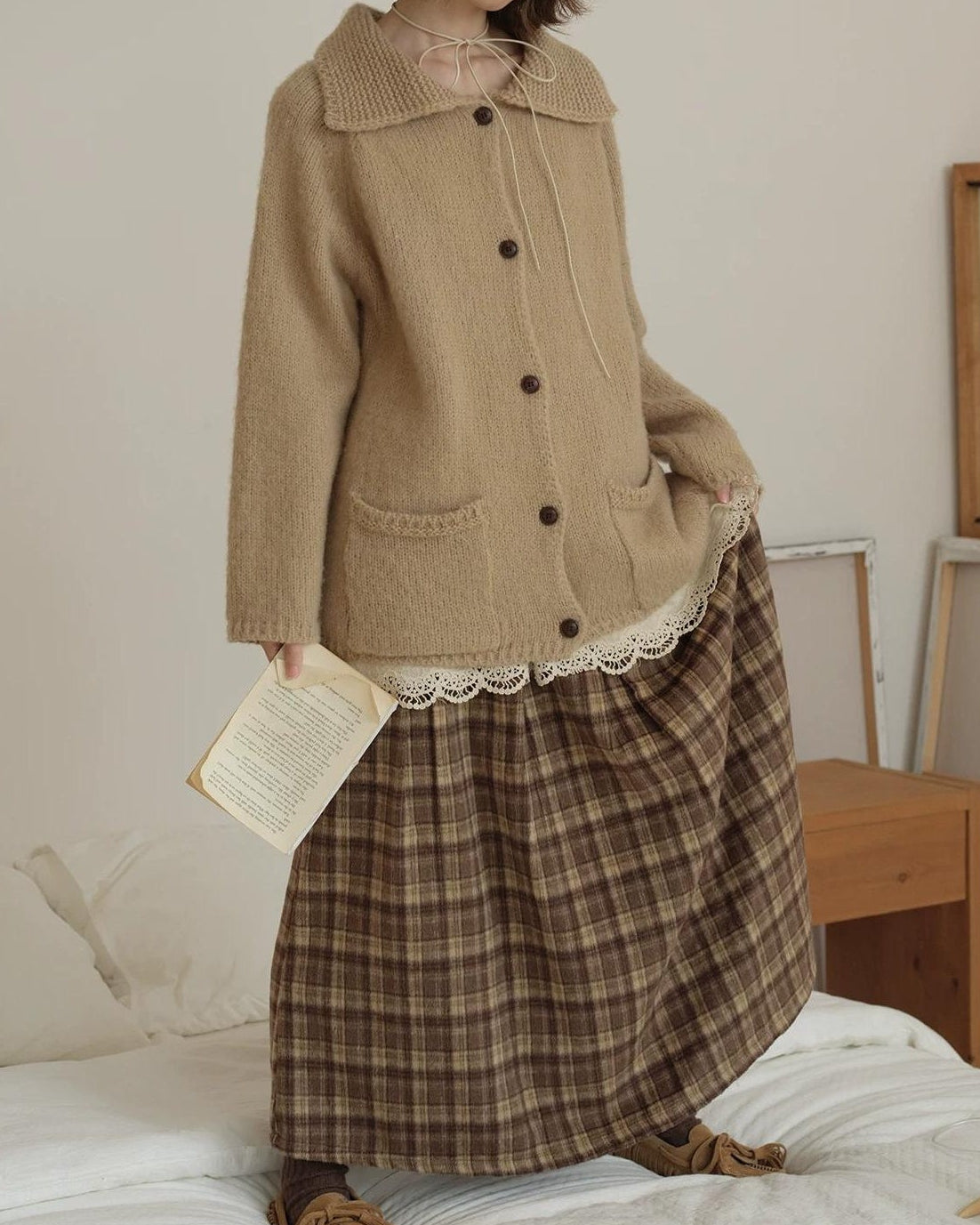 ラテチェックAラインミディスカート 10156