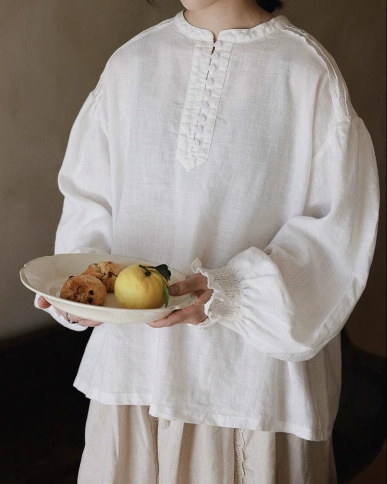 ハーフボタンアコーディオンプリーツブラウス 10053