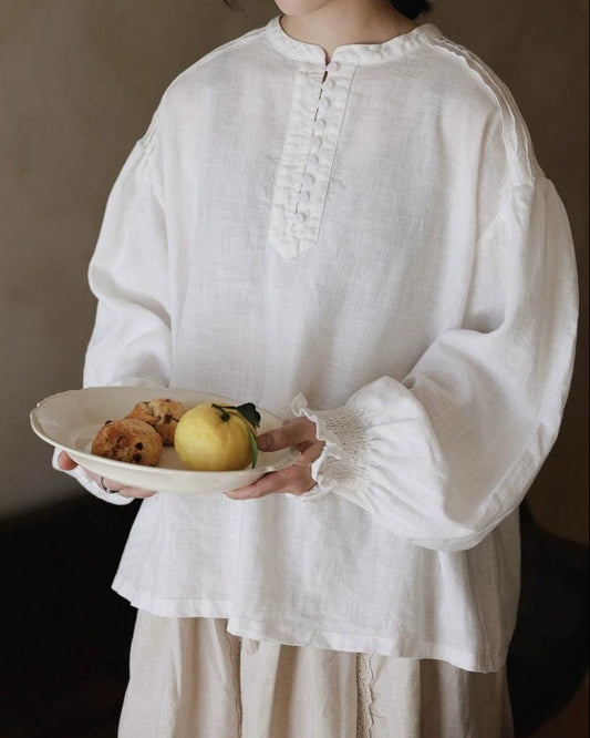 ハーフボタンアコーディオンプリーツブラウス 10053