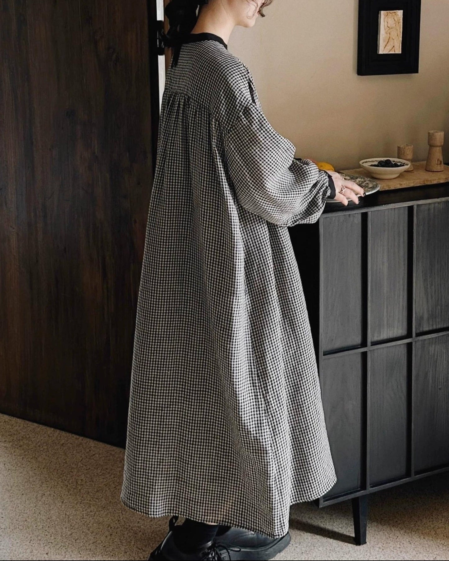 バイカラーチェック柄シャツワンピース 10026