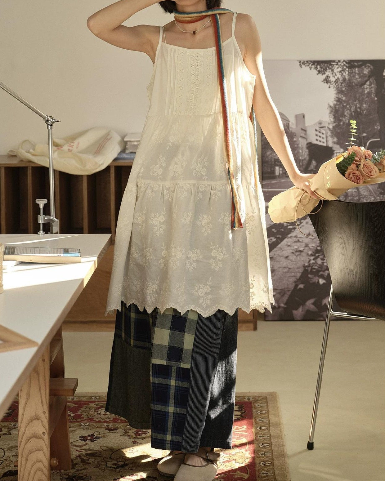 ヴィンテージチェックデニムワイドパンツ 10280