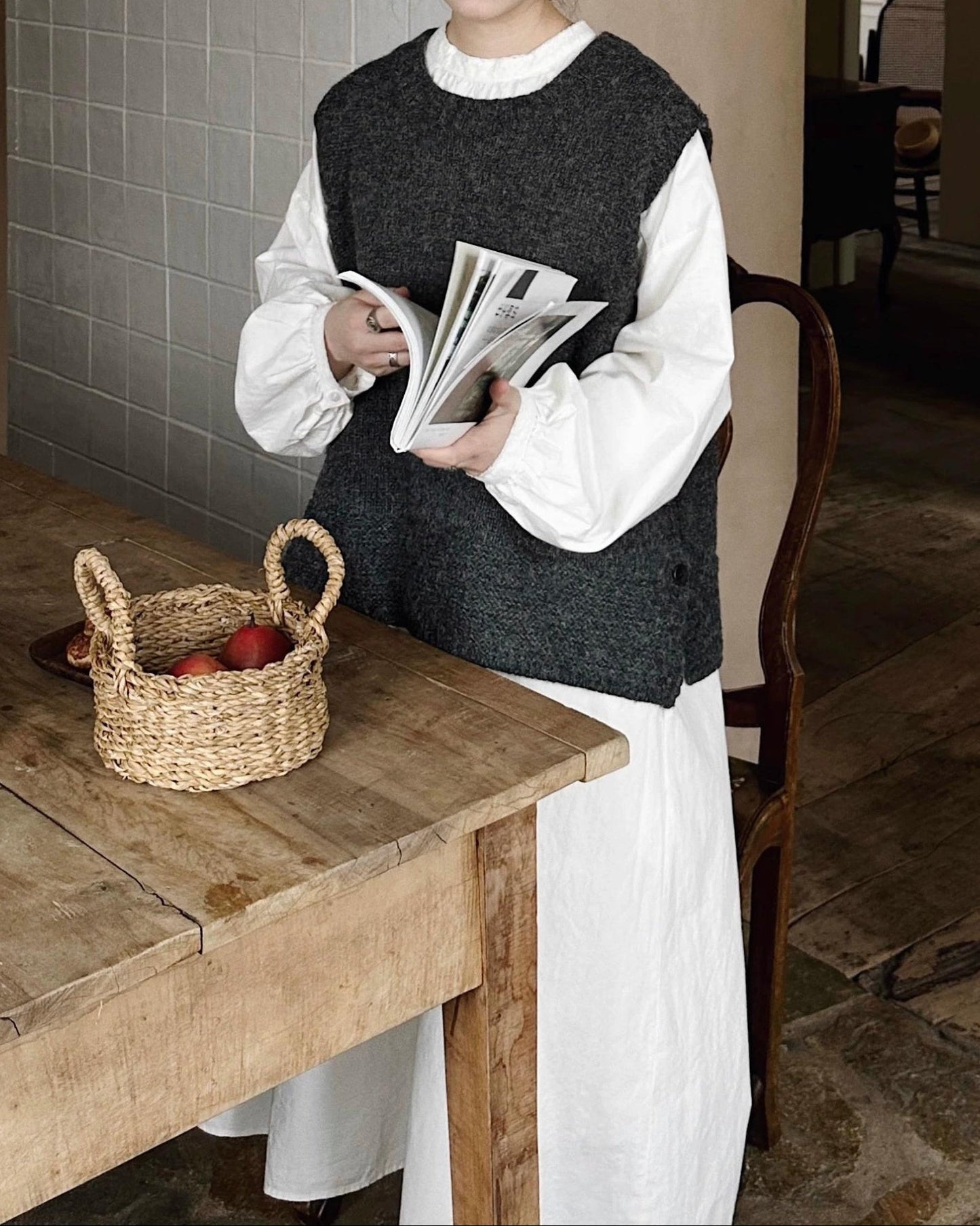 サイドスリットオーバーニットベスト 10043