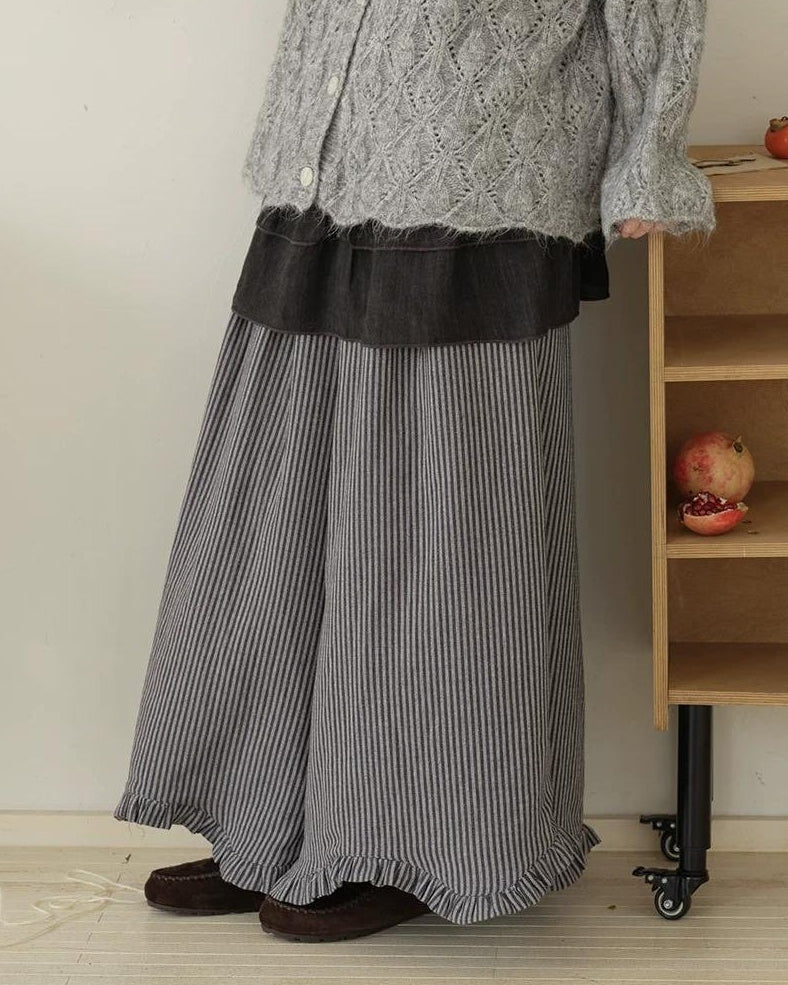 ティアードストライプ スカートライクパンツ 10193