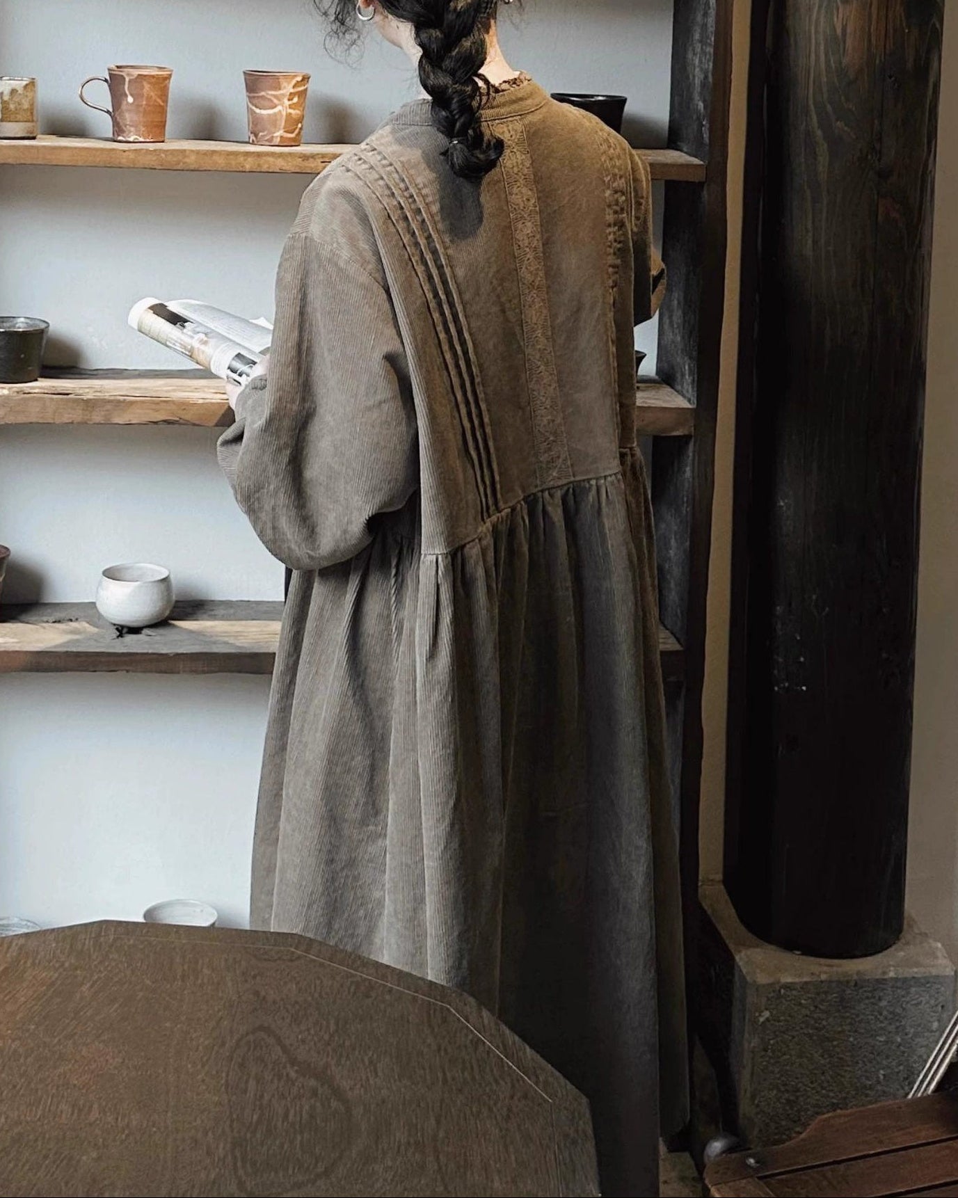 コーデュロイフレアレースワンピース 10002