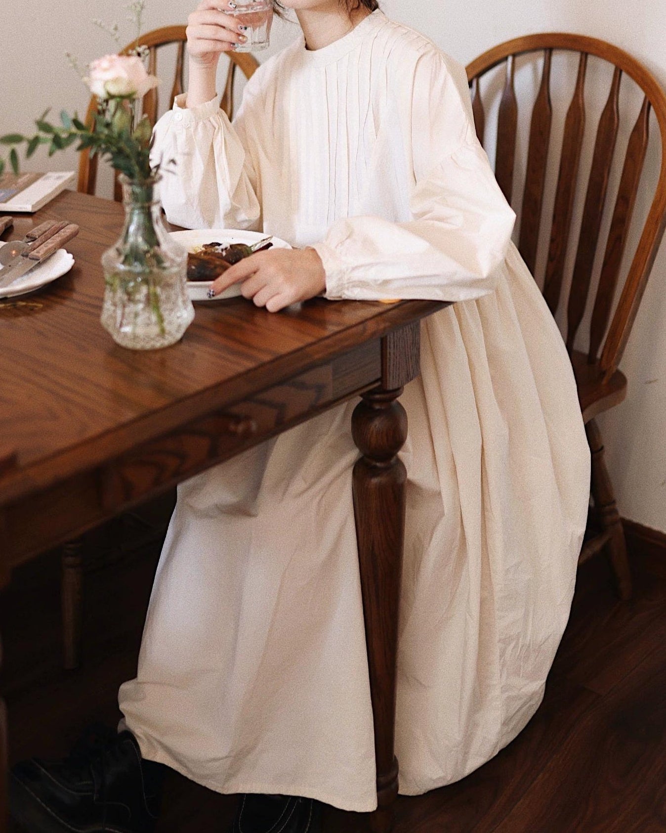 ソフトプリーツハイウエストワンピース 10114