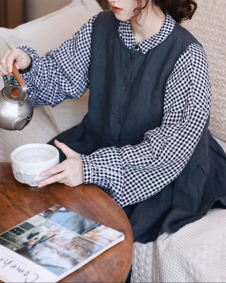 クラシックチェックフレアブラウス 10096