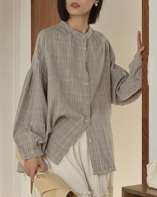 ストライプスリムバンドブラウス 10279