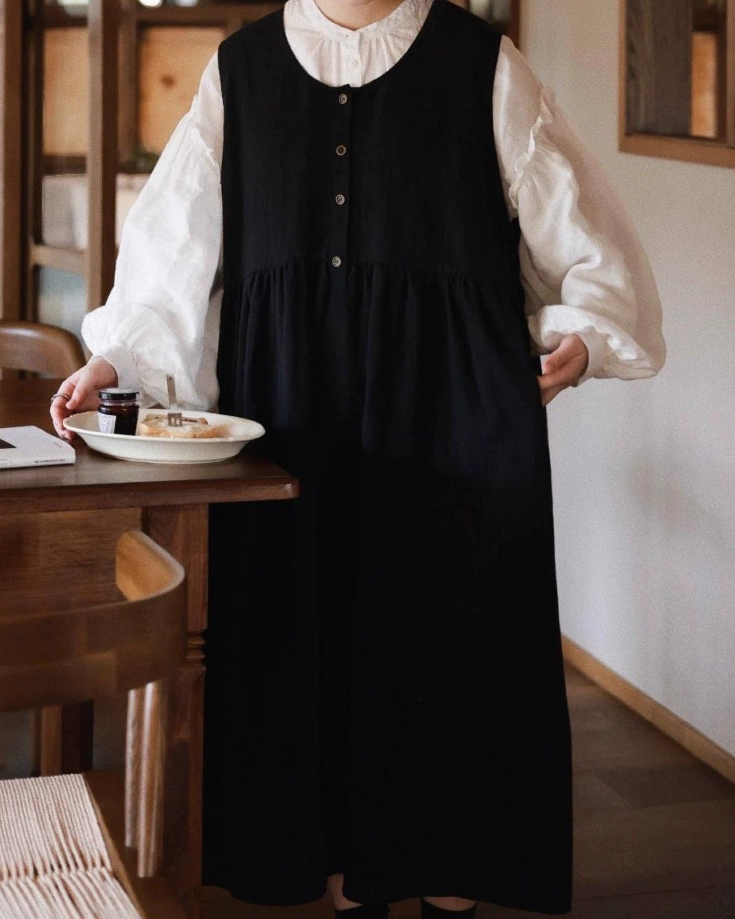 ハーフボタンハイウエストベストワンピース 10041