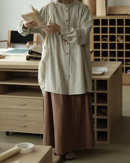 ノルヴァリーナロングバンドカラーストライプブラウス 10298