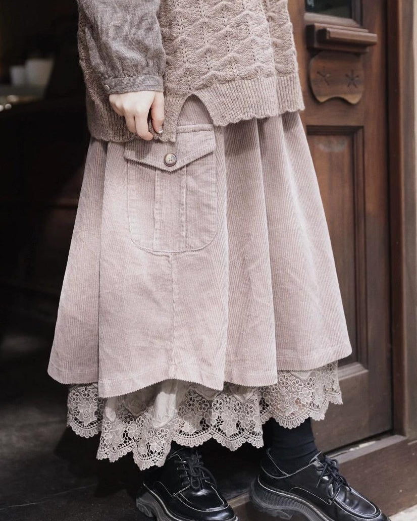 レトロポケットハイウエストコーデュロイスカート 10109