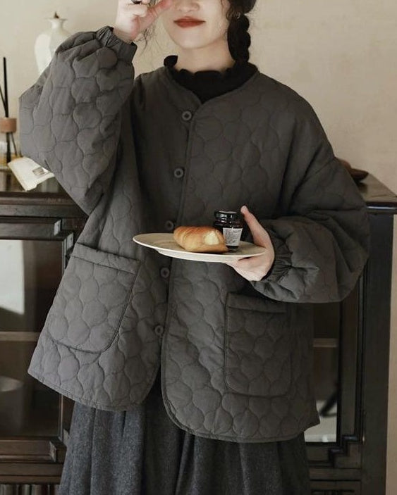 ノーカラーキルティングショートコート 10008