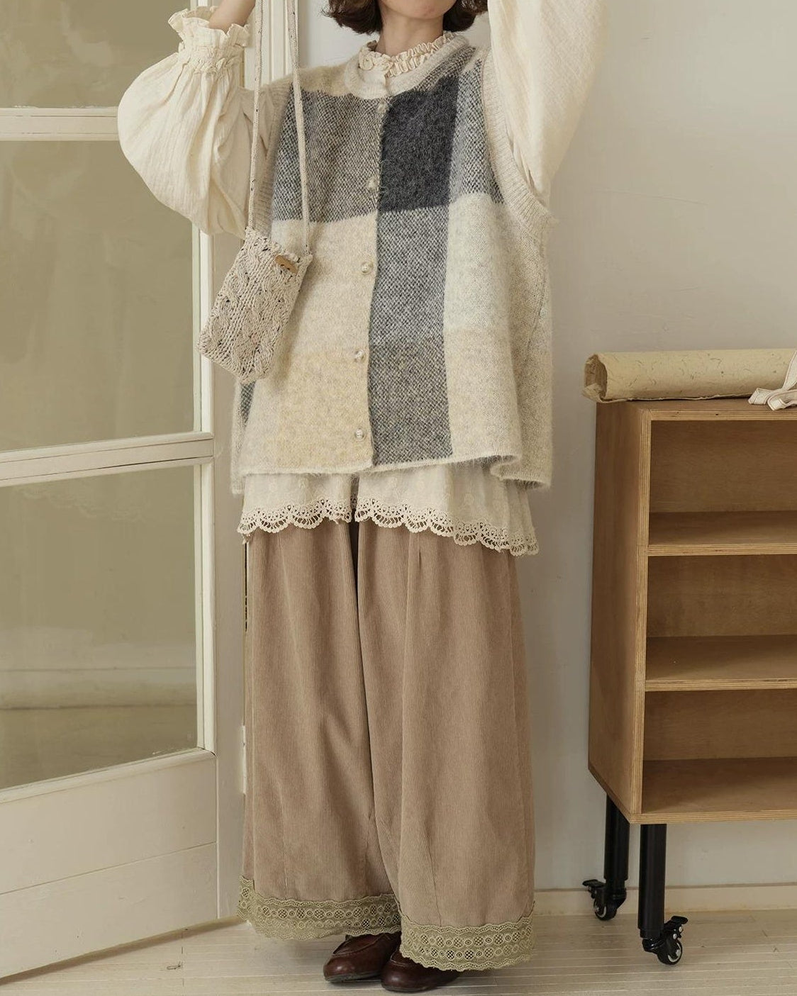 チェックニットレイヤードベスト 10197