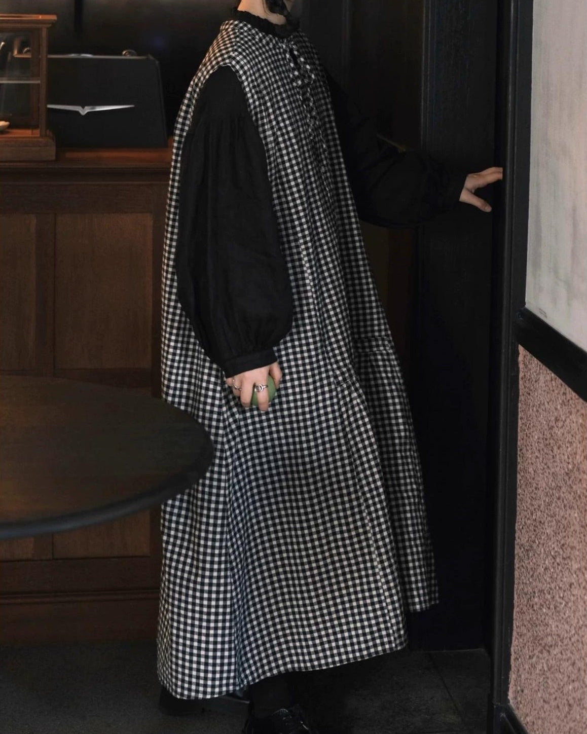 チェック柄リボンベストワンピース 10058