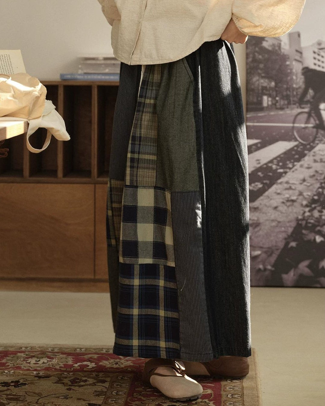 ヴィンテージチェックデニムワイドパンツ 10280