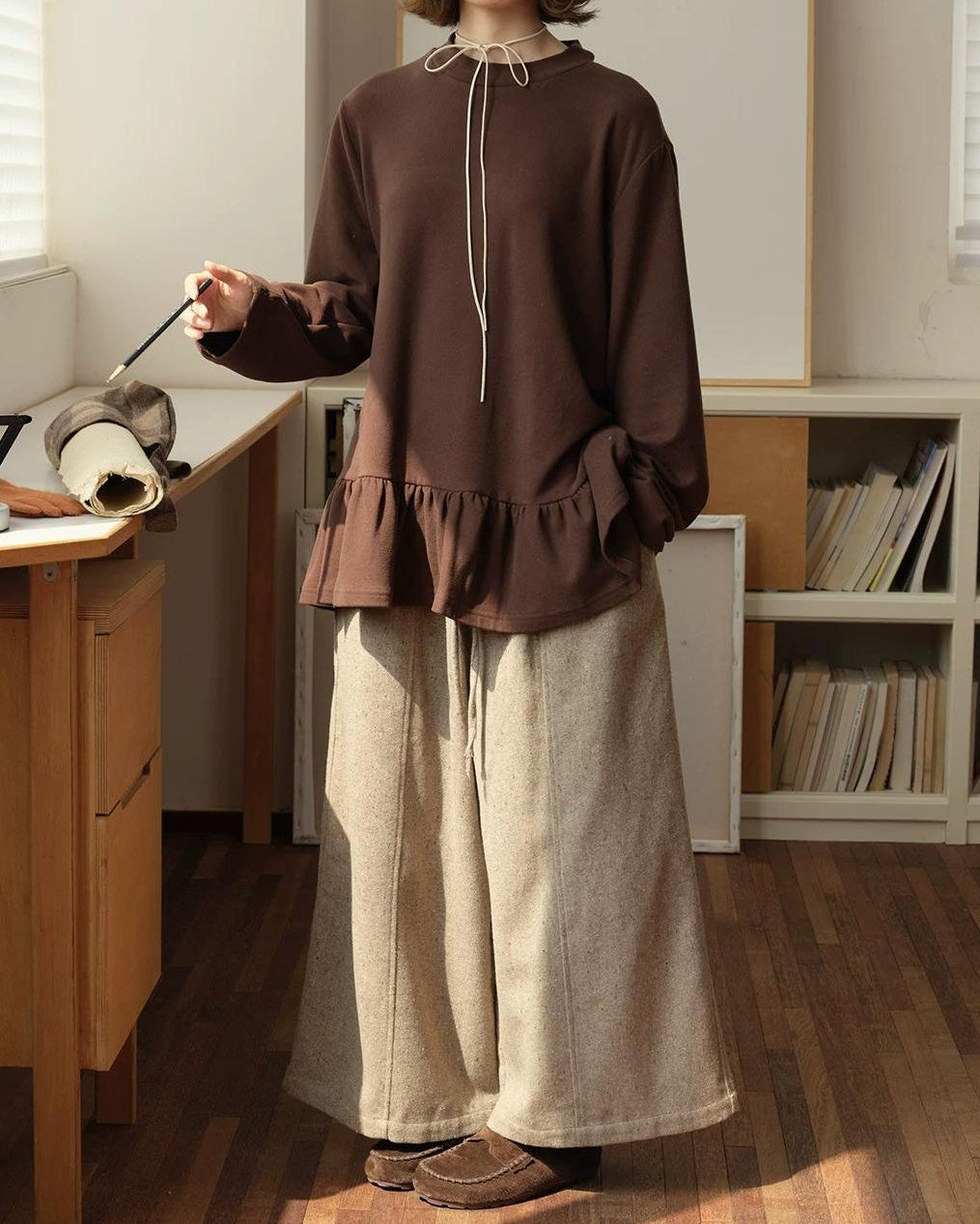 フォークロアワイドタックパンツ 10159