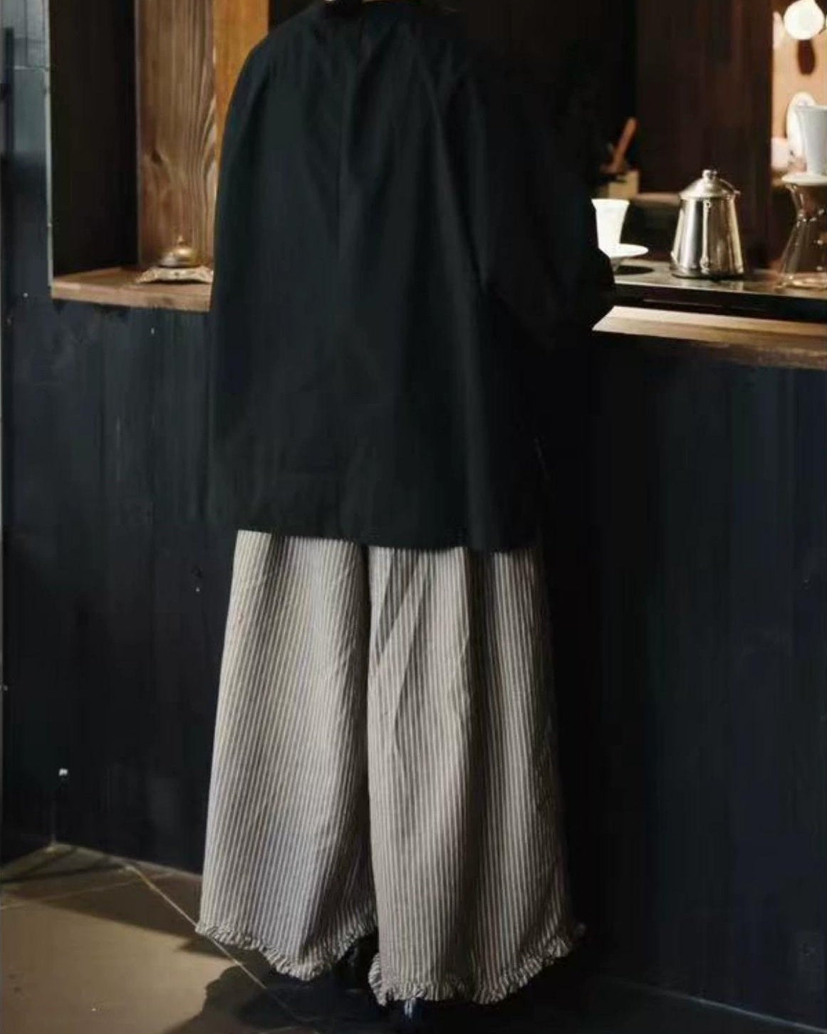 レトロストライプウエストゴムワイドパンツ 10015