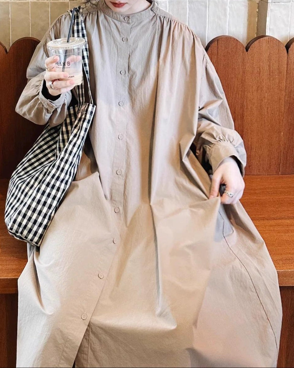 ウッドベージュロングワンピース 10075