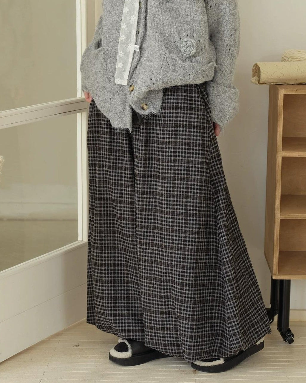 ラップランドレトロチェックロングスカート 10192