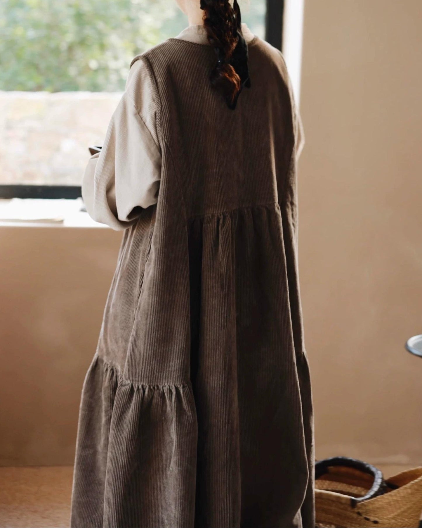レースコーデュロイハイウエストベストワンピース 10072