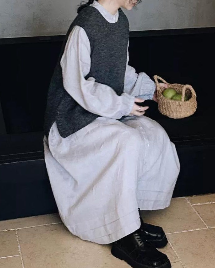 バンドカラープリーツフレアシャツワンピース 10021