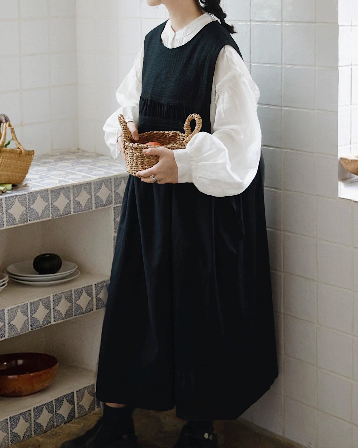 ラウンドネックレトロベストワンピース 10003