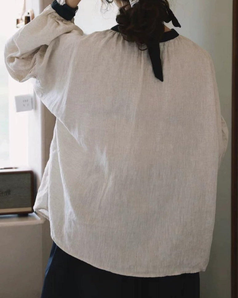 ノルディックバイカラーリボンブラウス 10098