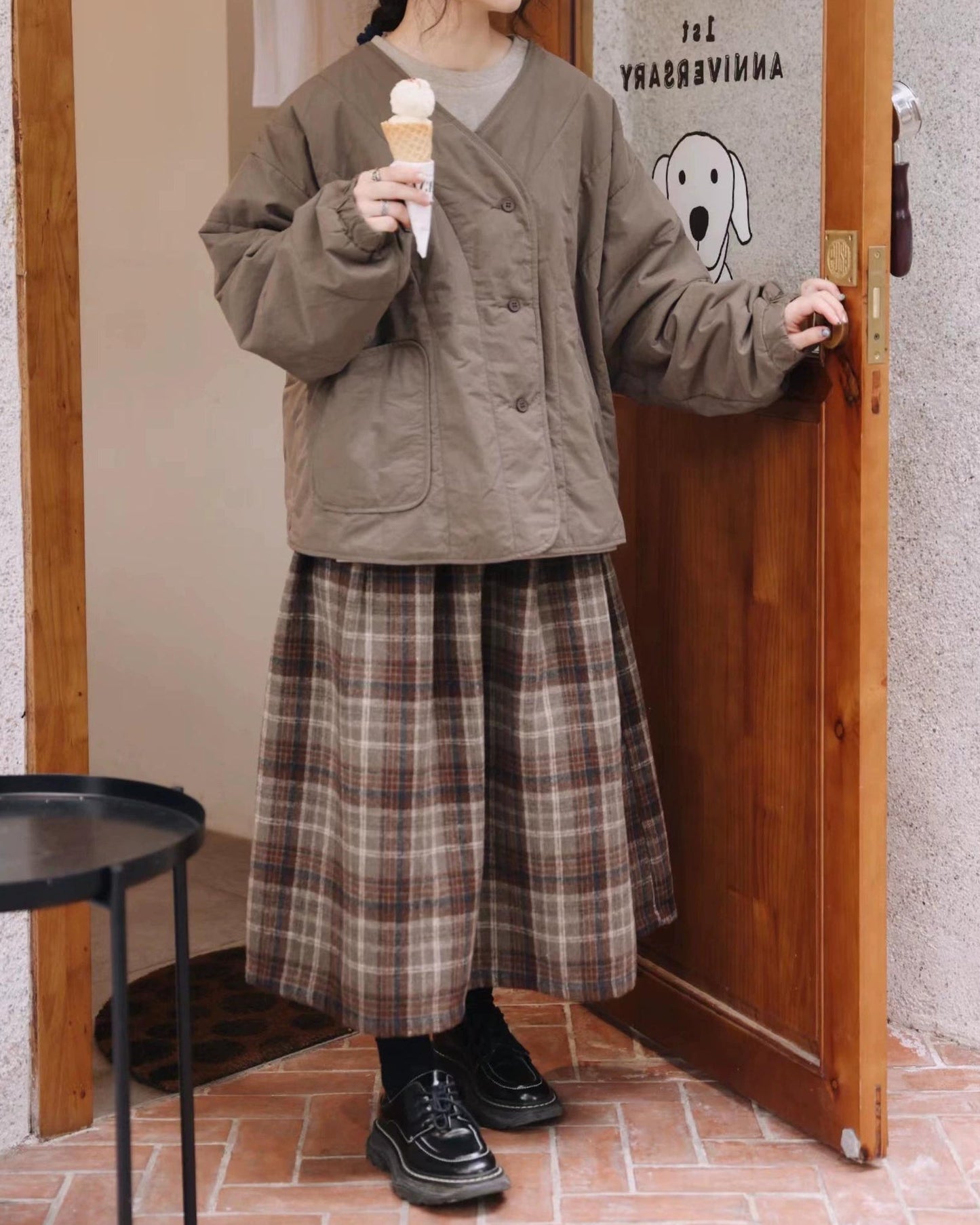 Aラインチェック柄ミディスカート 10107