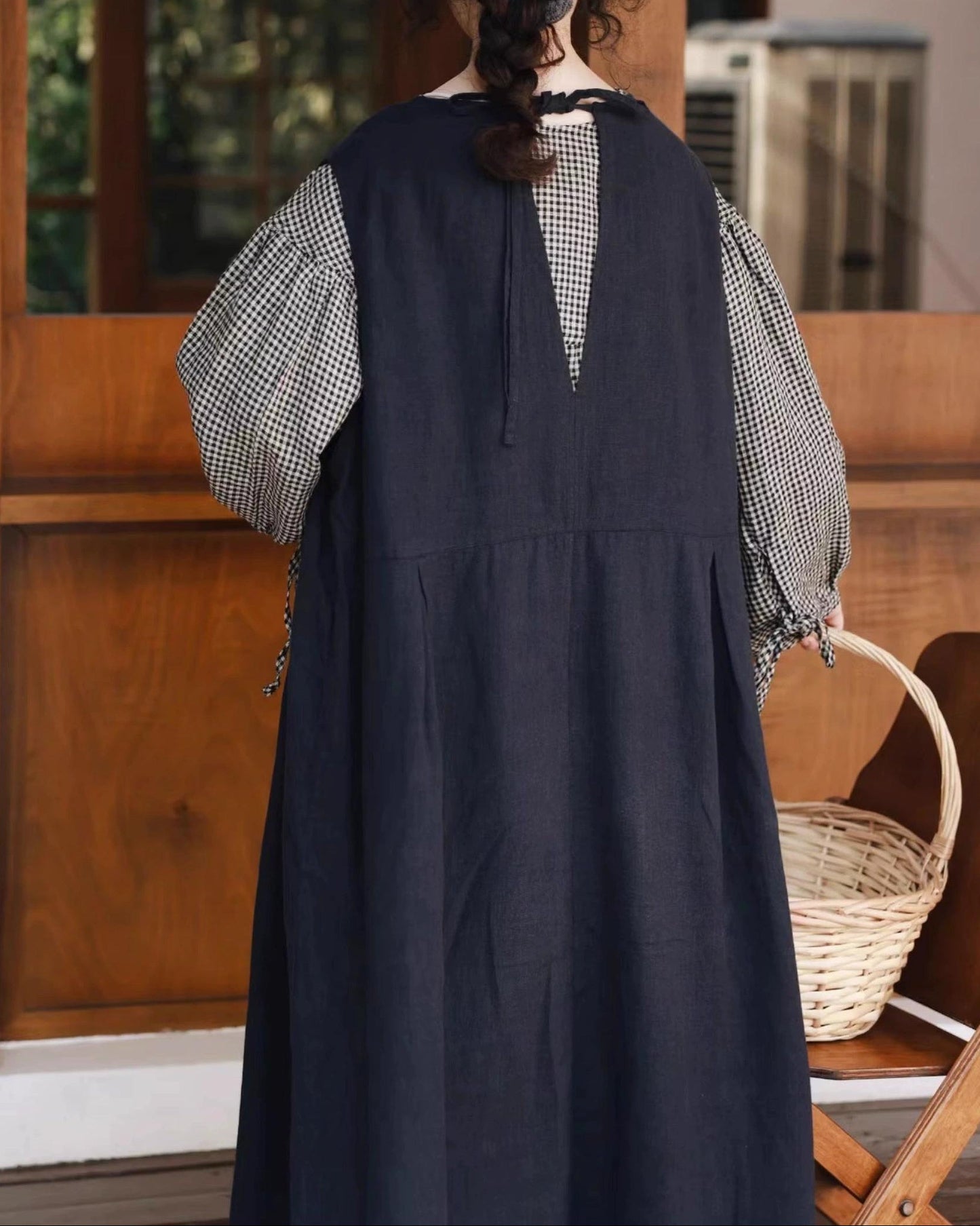 Vネックハイウエストベストワンピース 10079