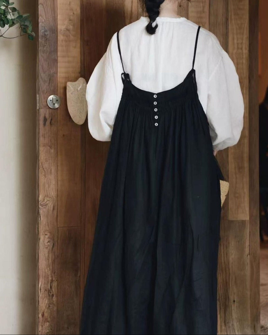 バックボタンリボンストラップワンピース 10016