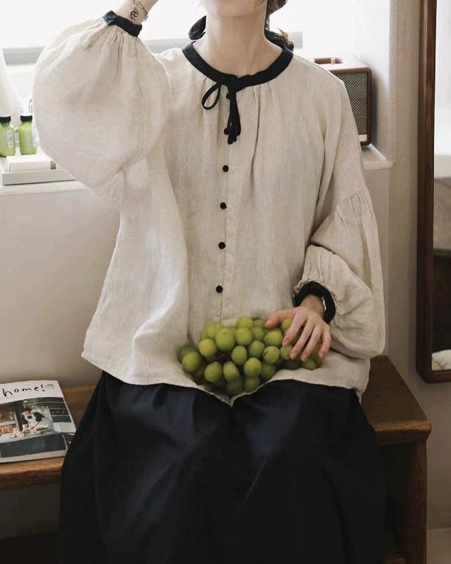 ノルディックバイカラーリボンブラウス 10098