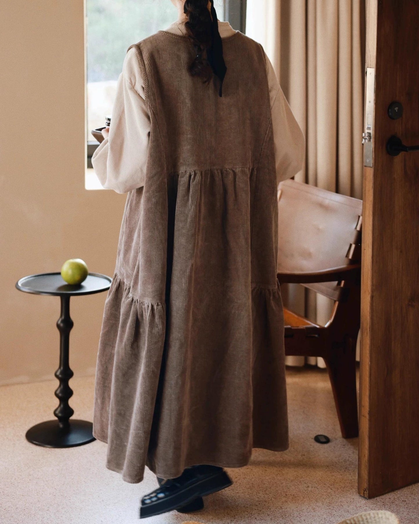 レースコーデュロイハイウエストベストワンピース 10072