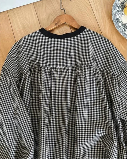 バイカラーチェック柄シャツワンピース 10026