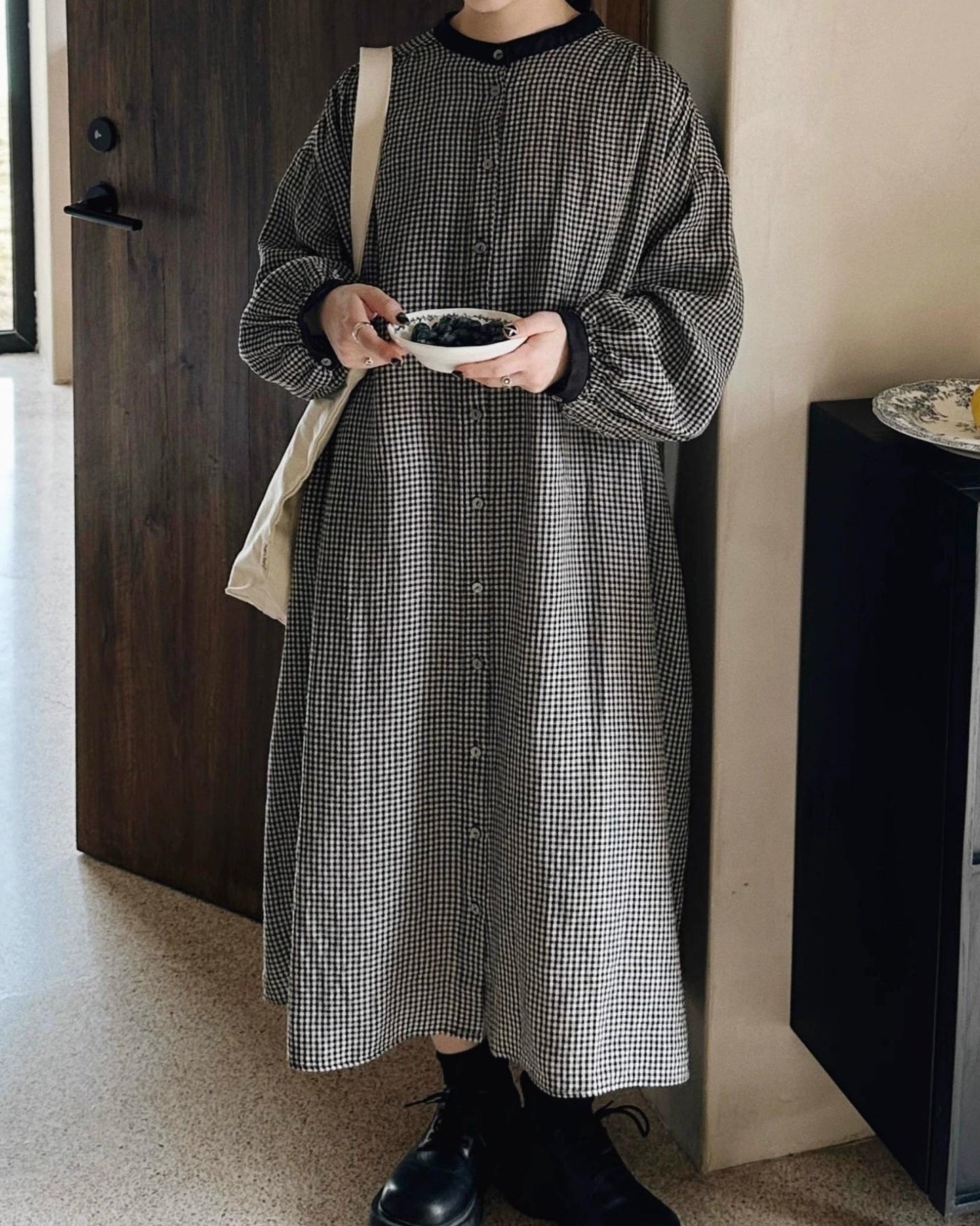 バイカラーチェック柄シャツワンピース 10026