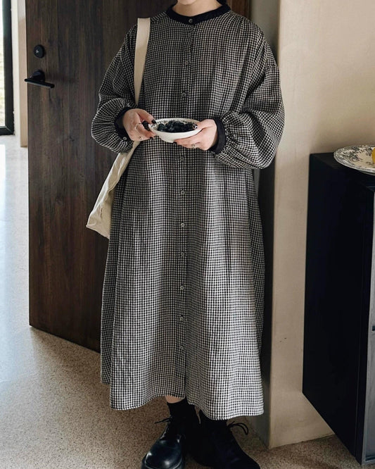 バイカラーチェック柄シャツワンピース 10026