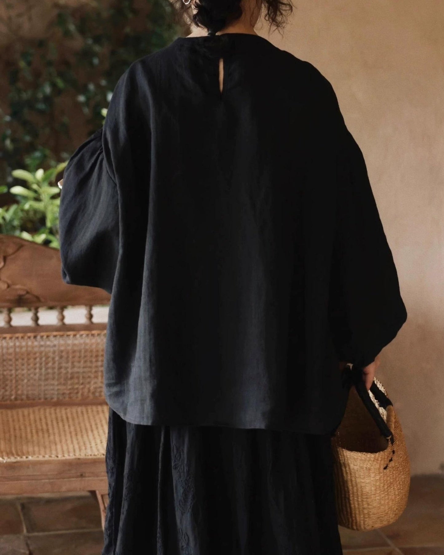 パフスリーブフレアレトロブラウス 10045