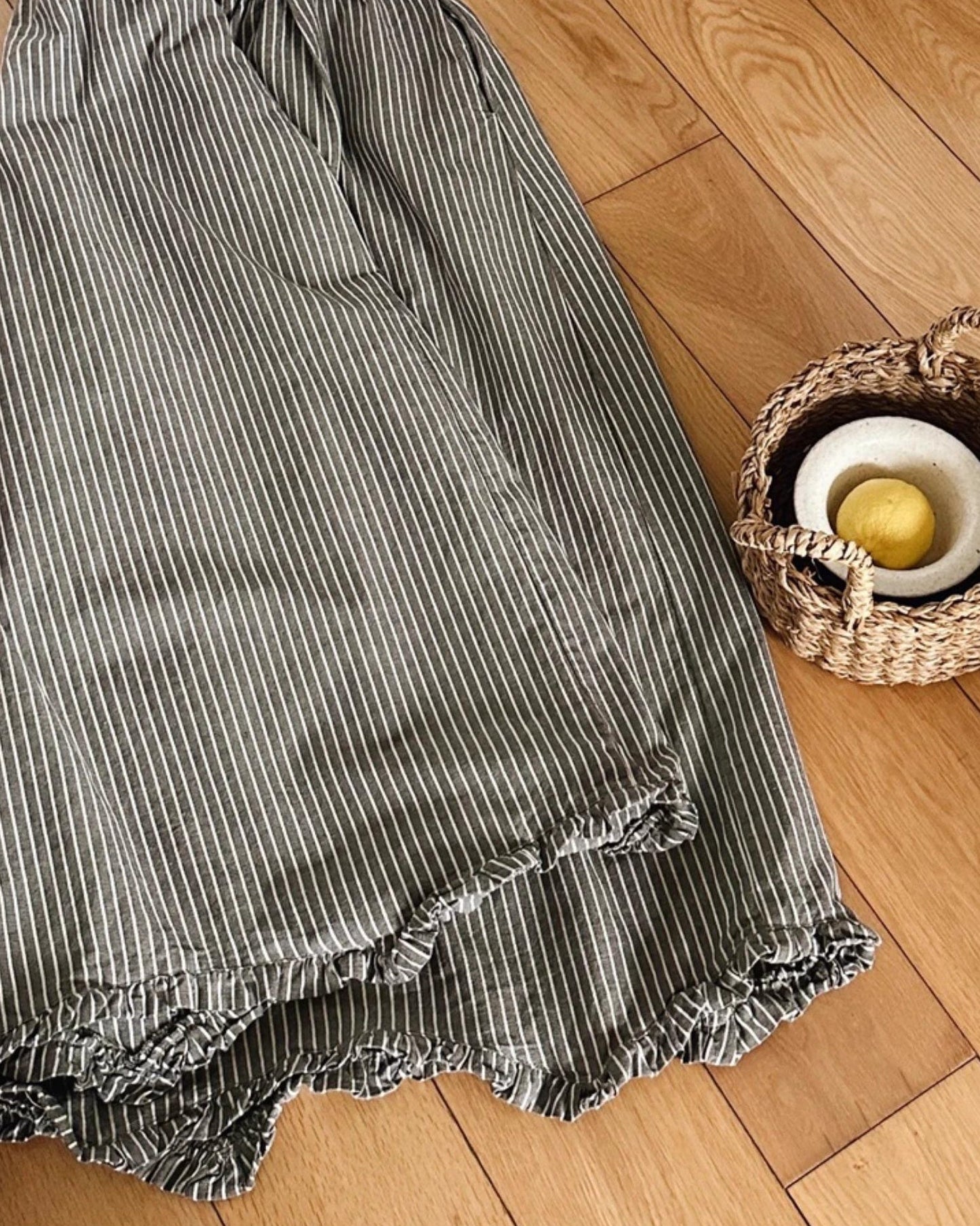 レトロストライプウエストゴムワイドパンツ 10015