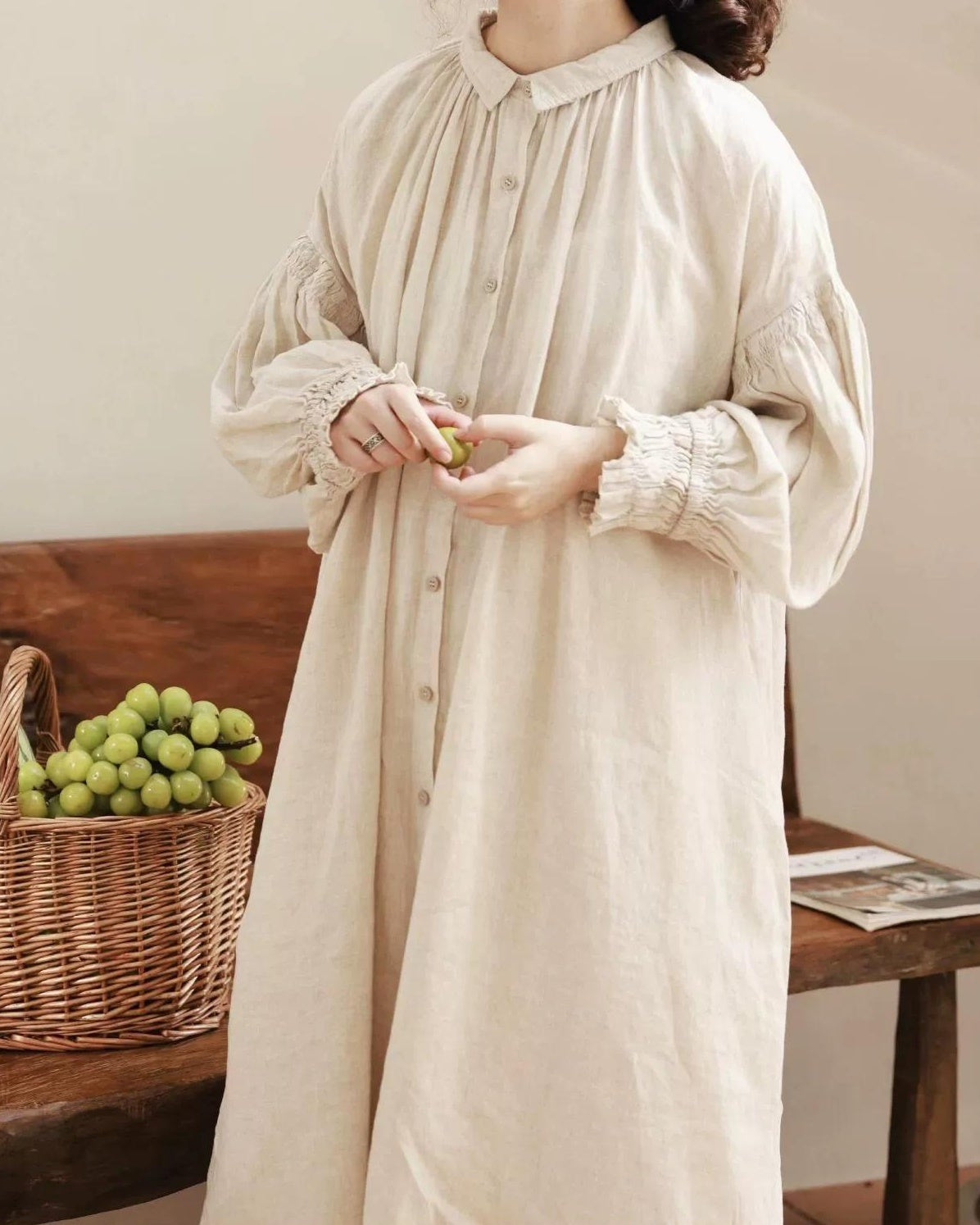 ヘルカナチュラルロングギャザーワンピース 10087