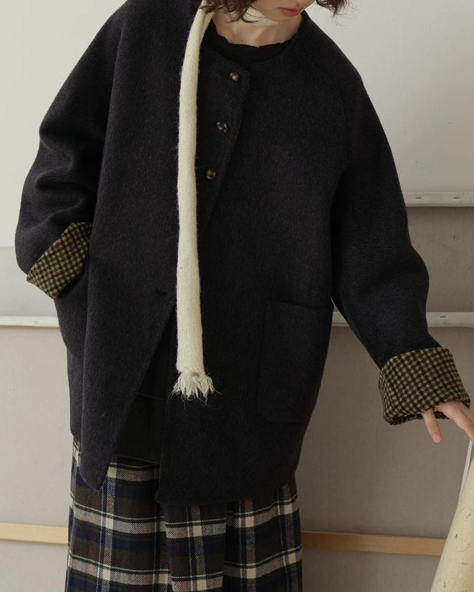 ノーカラーレトロチェックコート 10189