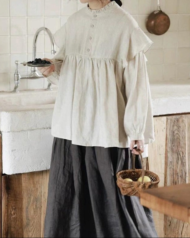 ハーフボタンフリルルミブラウス 10084