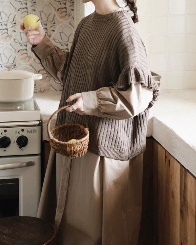 フリルリブニットベスト 10076