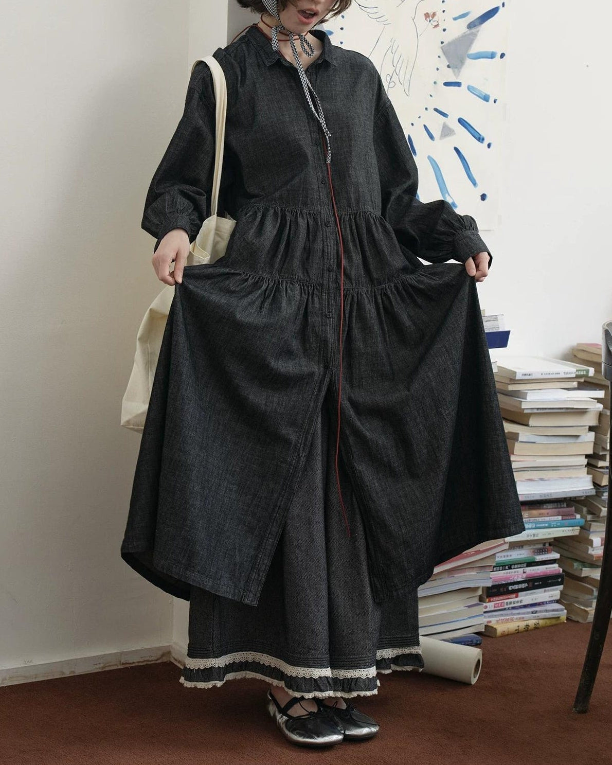デニムロングルーズワンピース 10211