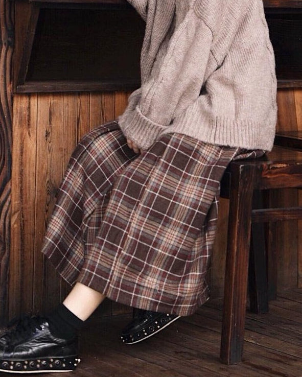 ラインプリーツレトロチェックスカート 10123