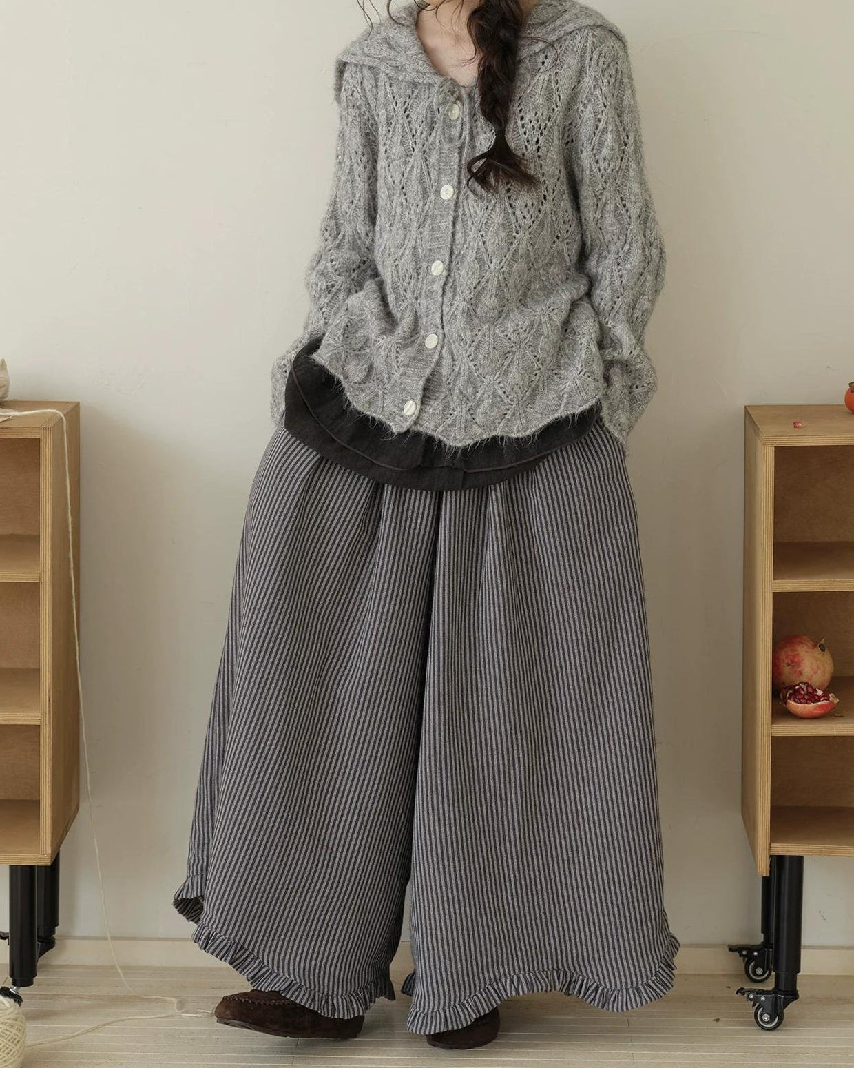 ティアードストライプ スカートライクパンツ 10193