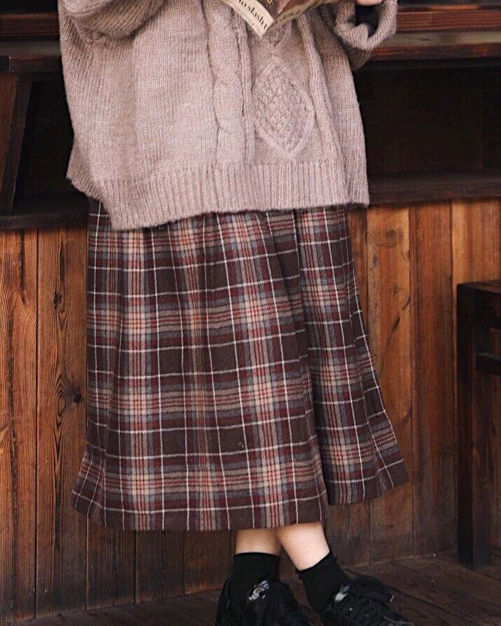 ラインプリーツレトロチェックスカート 10123