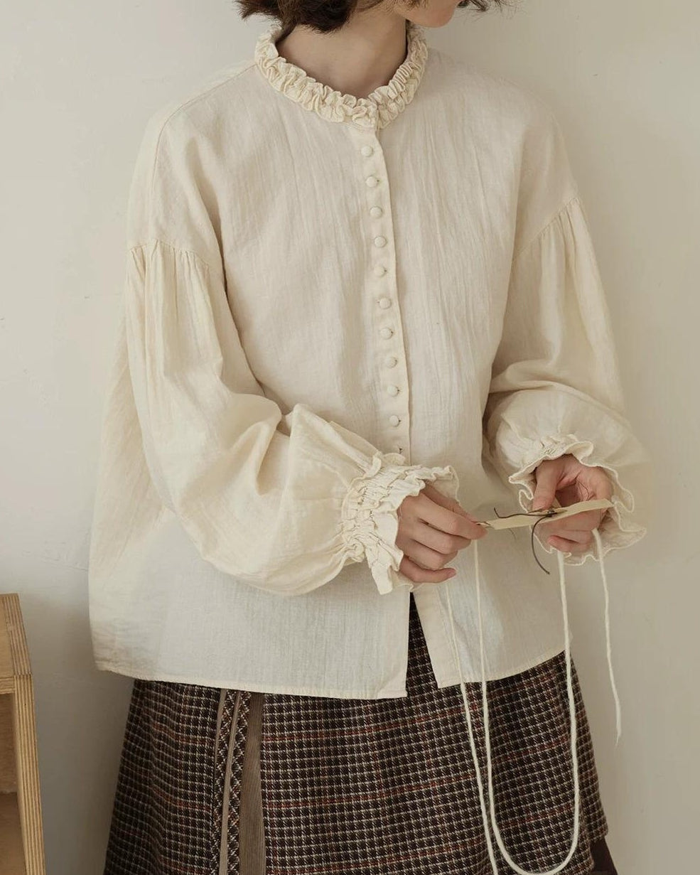 フローティフリルパフスリーブブラウス 10195