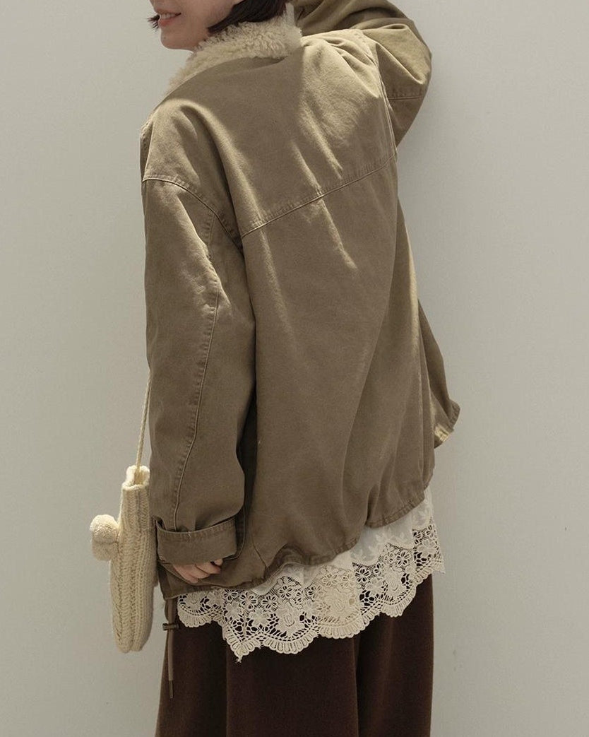 リラックスラペルフリースパーカーコート 10137