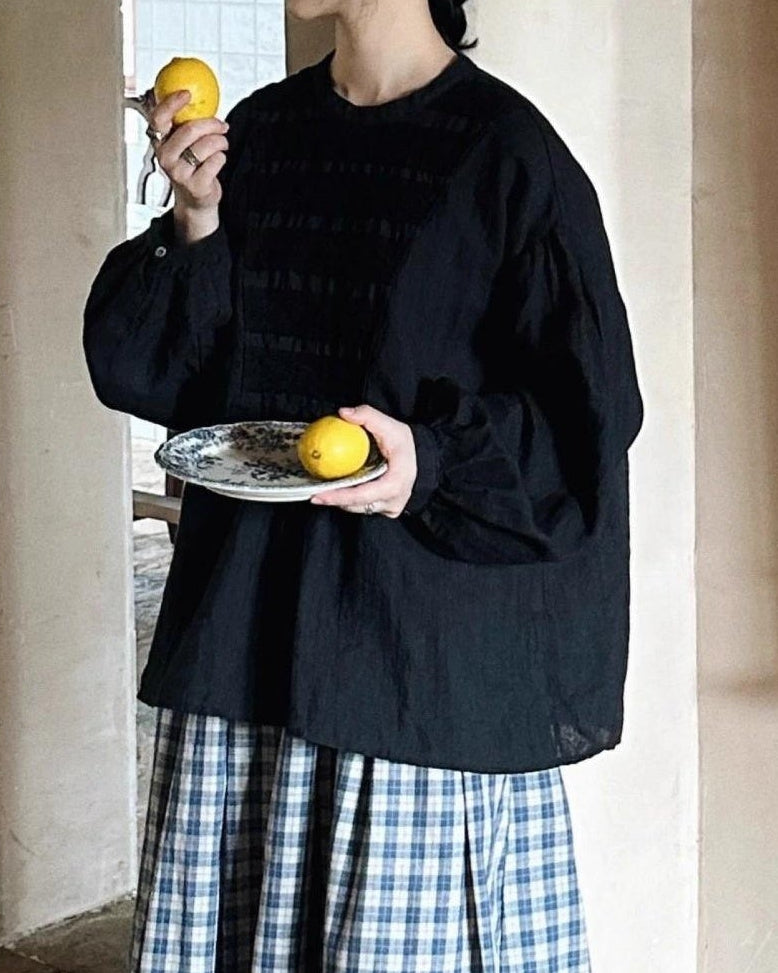 パフスリーブフレアレトロブラウス 10045