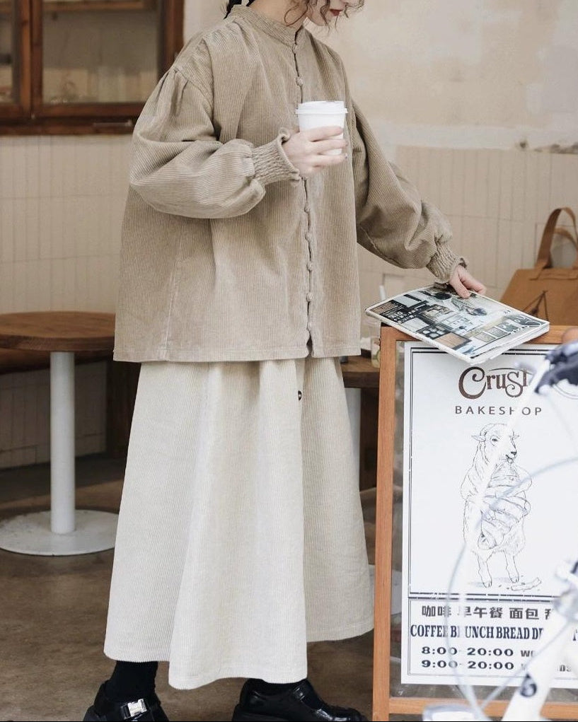 ナチュラルコーデュロイ ボタンミディスカート 10104