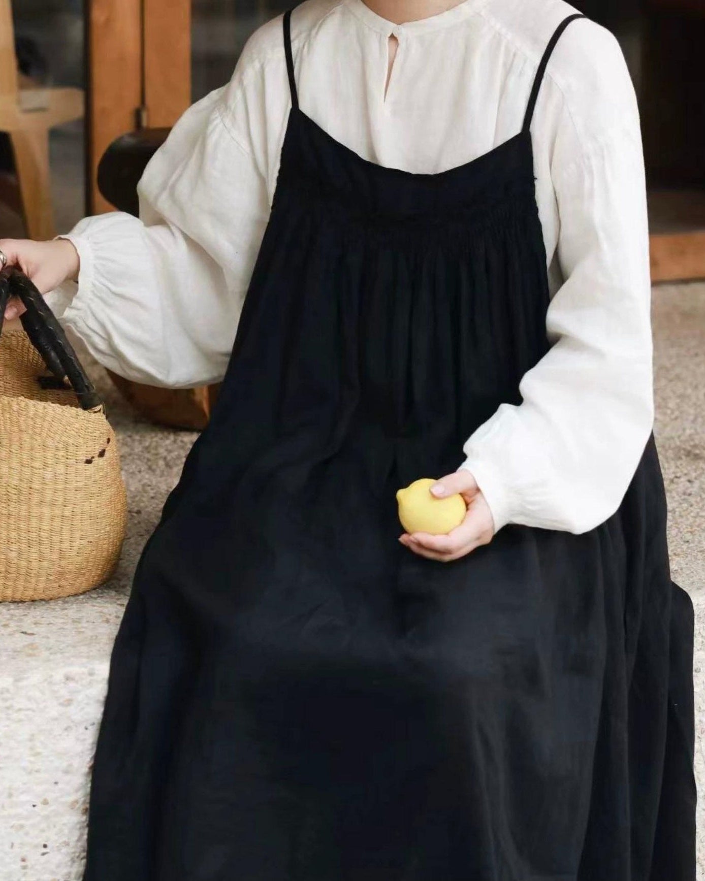 バックボタンリボンストラップワンピース 10016