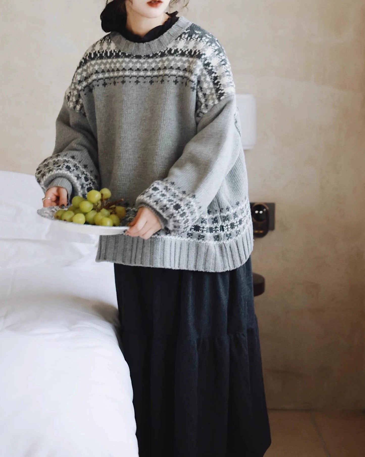 ラウンドネックノルディックニットプルオーバー 10027